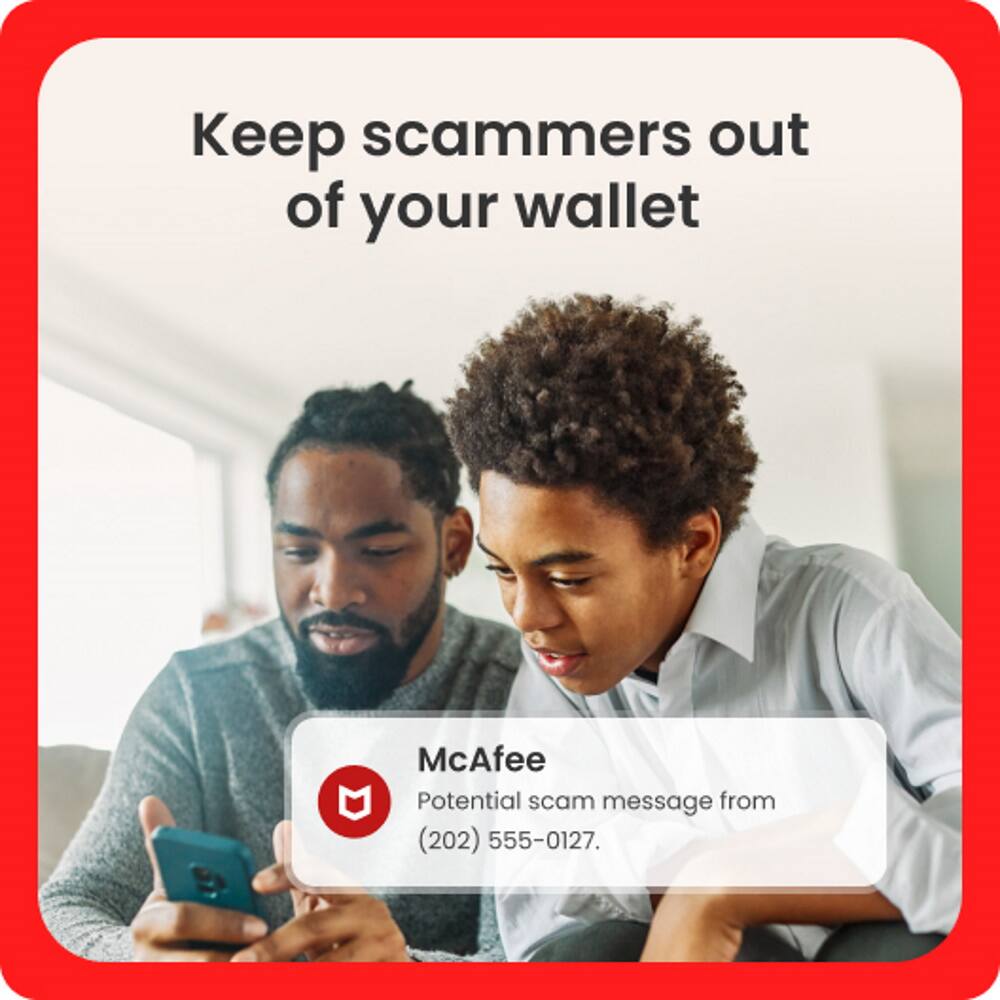 Keep scammers out of your wallet with McAfee. Potential scam message from (202) 555-0127.