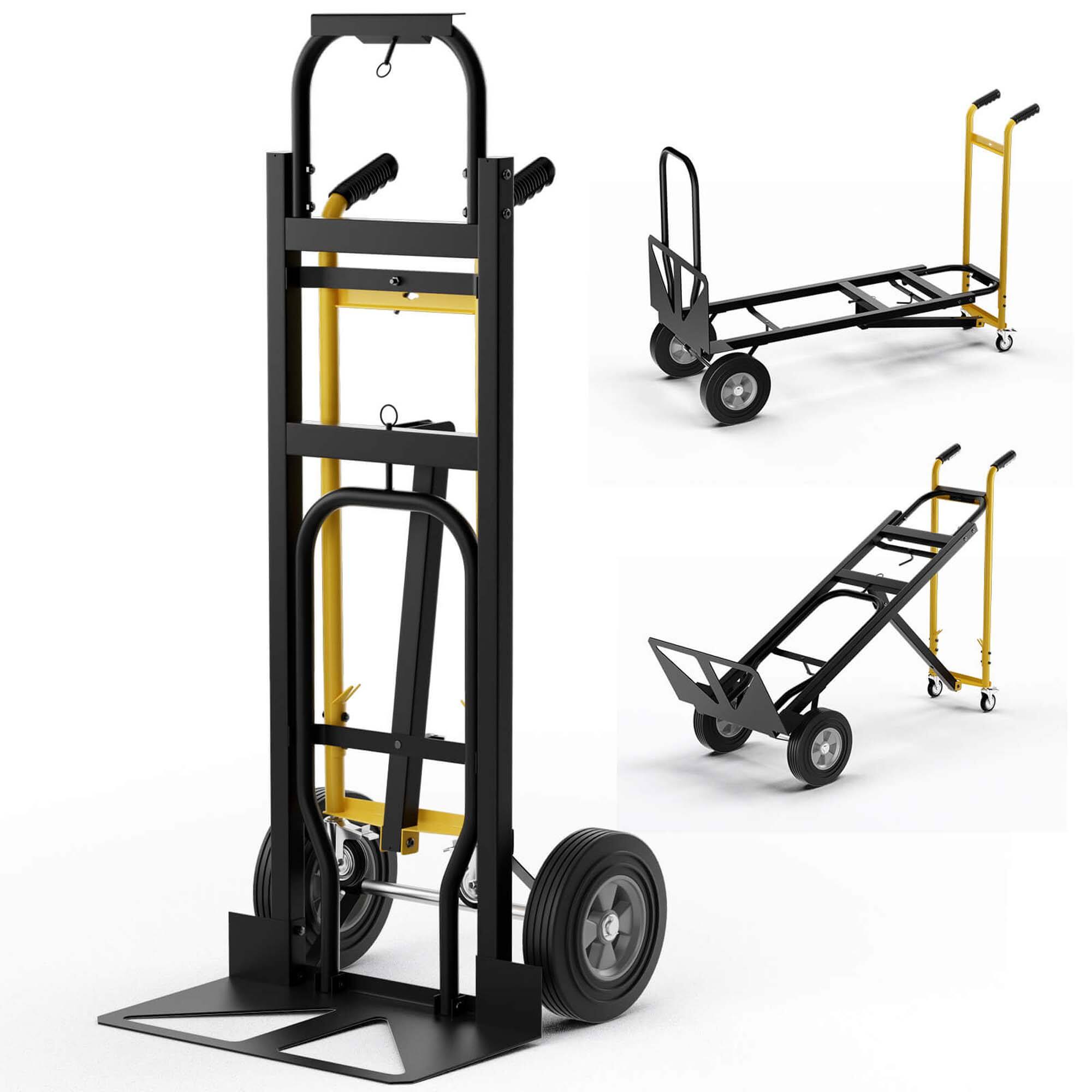 Front. Costway - 3-in-1 Convertible Hand Truck with 4 Rubber Wheels 1000 lbs Max Load Capacity - Black/Yellow.