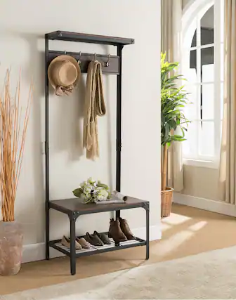 Front. Kings Brand Furniture - Kings Brand Furniture 3-in-1 Hall Tree with Coat Rack, Shoe Bench & Storage Shelf - Black.