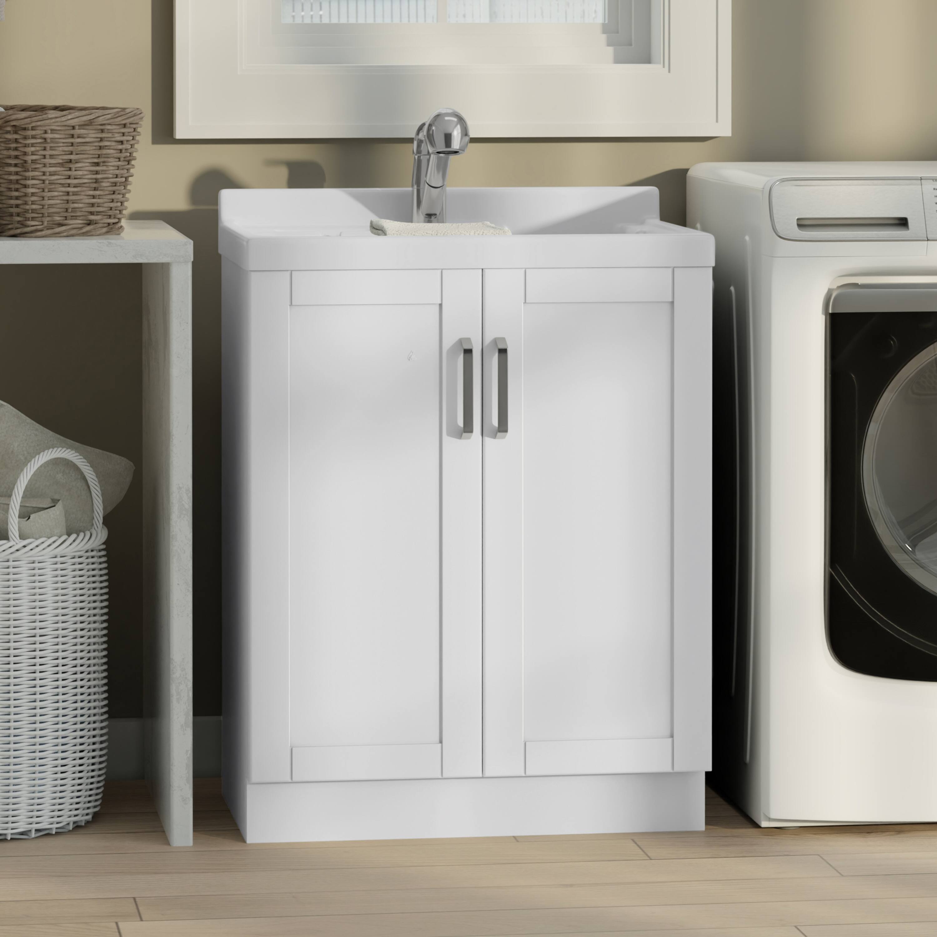 Angle. Simpli Home - Kyle All-In-One 28-inch Laundry Utility Sink and Cabinet and ABS Sink - Pure White.