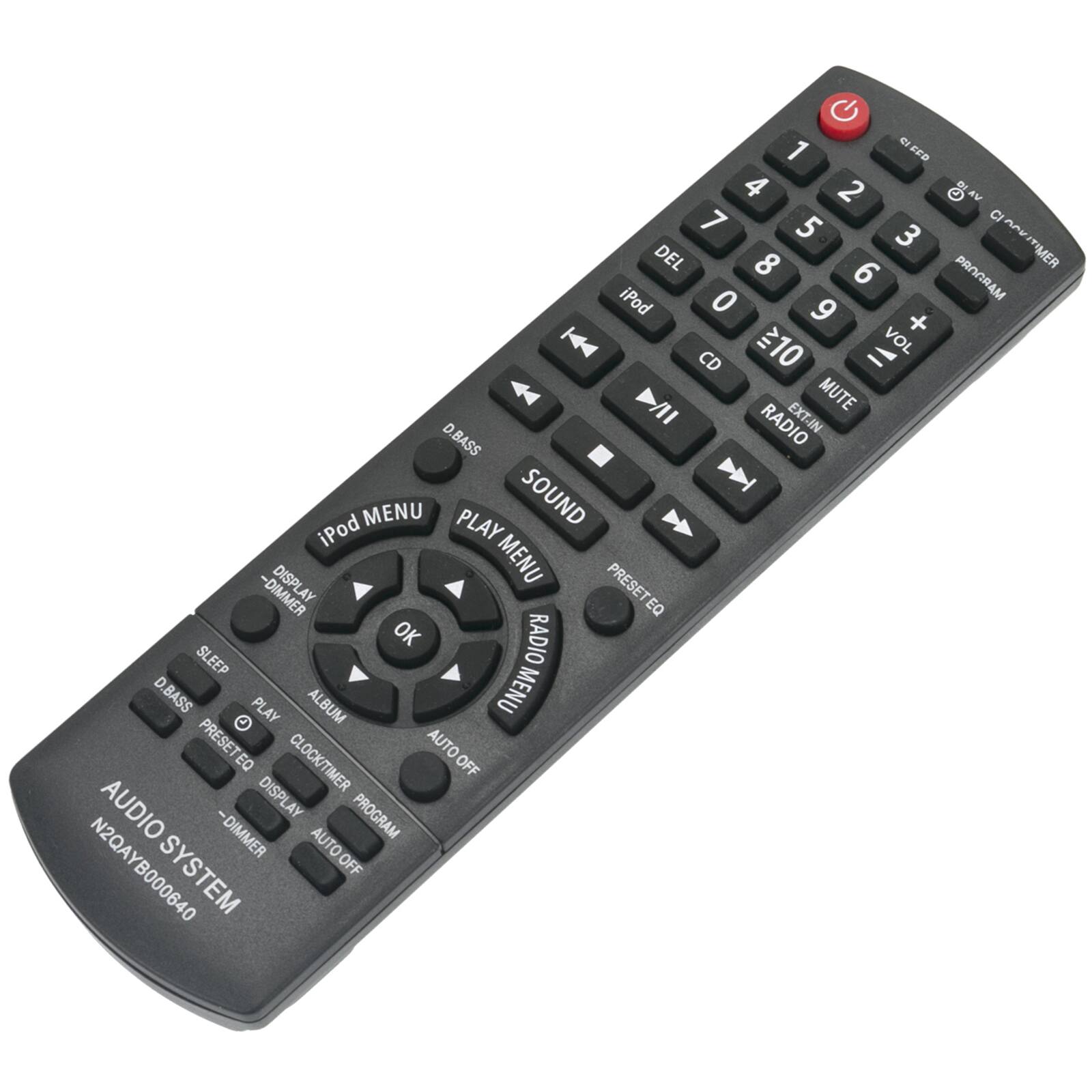 Sure, here is the corrected and grouped text from the image:

**Top Section:**
- 1 EED
- 2 AV
- 3 CI
- 4
- 5
- 6
- 7
- 8
- 9
- 0
- 10
- + K
- = VOL
- - MUTE
- CD
- D/II
- MUTE
- RADIO
- EXT.IN
- IN
- D.BASS
- D MENU
- PLAY
- SOUND
- iPod
- DISPLA
- MENU
- PRESET
- -DIMMER
- AY EQ
- OK
- RADIO
- SLEEP
- D MENU
- BASS
- PLAY
- ALBUM
- O PRESET
- AUTO OFF
- EQ
- CLOCK/TIMER
- OFF
- AUDIO
- DISPLAY
- PROGRAM
- -DIMMER
- AUTO
- N2QAYB000640
- SYSTEM OFF

**Middle Section:**
- iPod MENU
- PLAY MENU
- SLEEP
- D.BASS
- PRESET EQ
- DISPLAY
- CLOCK/TIMER

