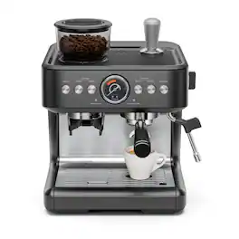 Chefman - Crema Deluxe Double Boiler Espresso Machine, Conical Burr Grinder and Steam Wand - Black