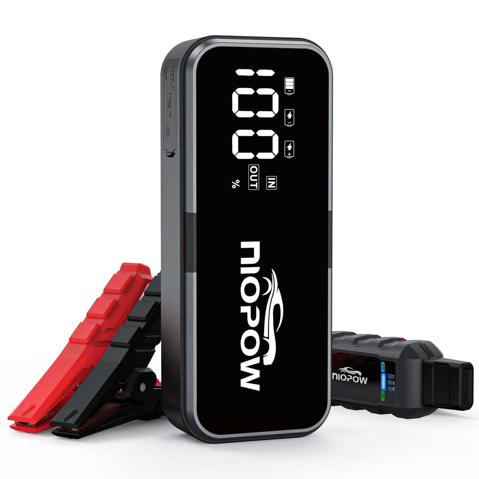 NIOPOW - 5000A 12V Car Jump Starter, 28800mAh Portable Power Bank with 3.3" LCD & LED Emergency Light for Gas/Diesel