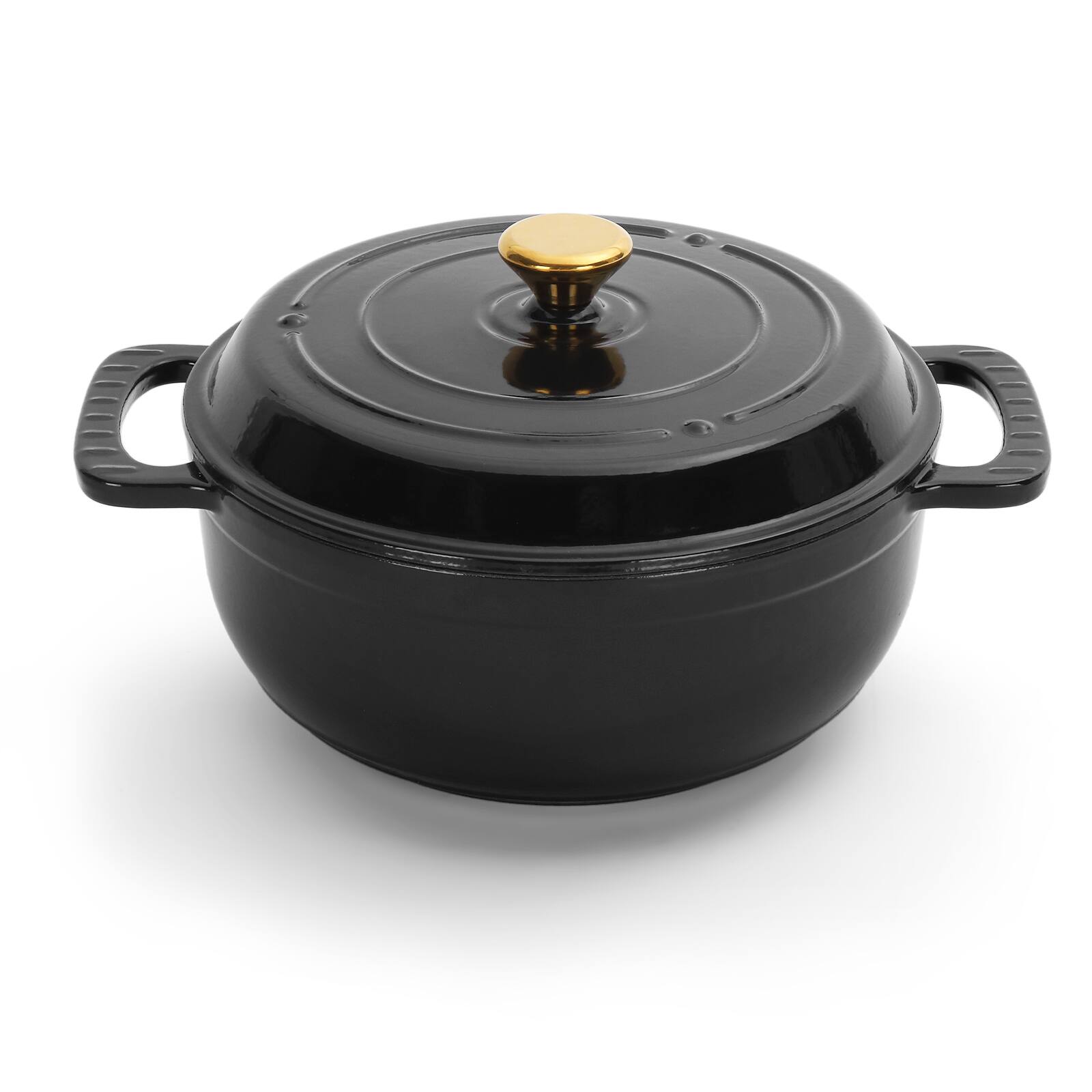 Angle. Winado - 5QT Dutch Oven Enameled Cast Iron Bread Oven with Lid for Sourdough Baking - Black.