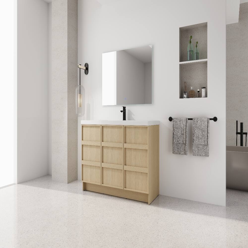 Back. Loheer - Loheer 48 inch freestanding bathroom vanity with resin sink, Dune Oak - Oak.