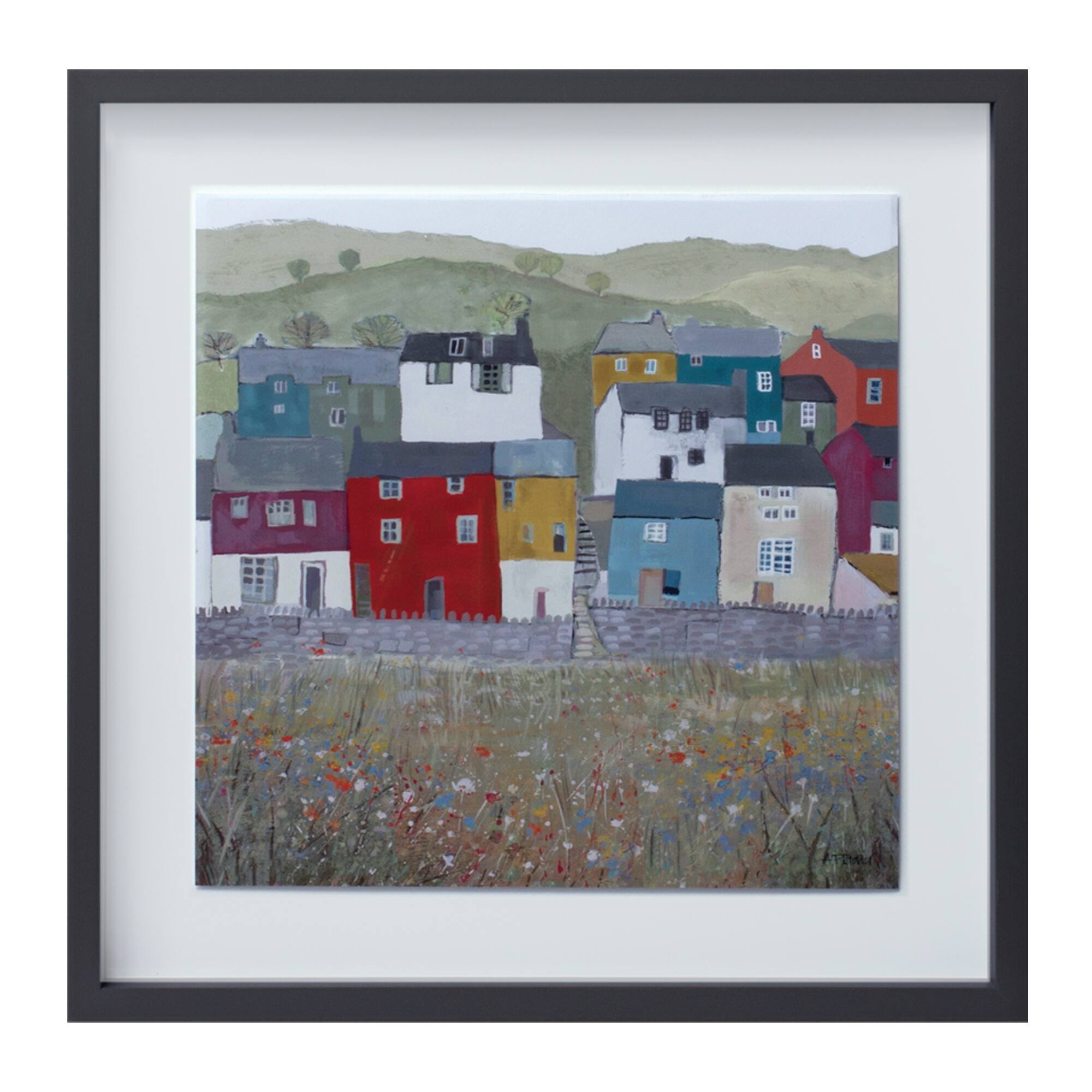 Left. BreeBe - Wood Framed House Print (Set of 2) - Grey, Blue, Green.