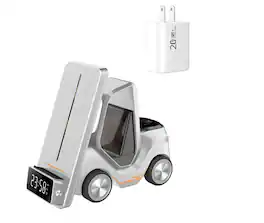 RISOKEYS - 3-in-1 Car-Shaped Desktop Charger with Charging Port - Multi-Functional Wireless Charging for Watches and Earphones - White