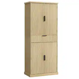 Songmics Home - Pantry Cabinet, 70.6-Inch Tall Storage Cabinet with Drawer, 6 Adjustable Shelves, 2 Cabinets, Fluted Doors - Oak Beige