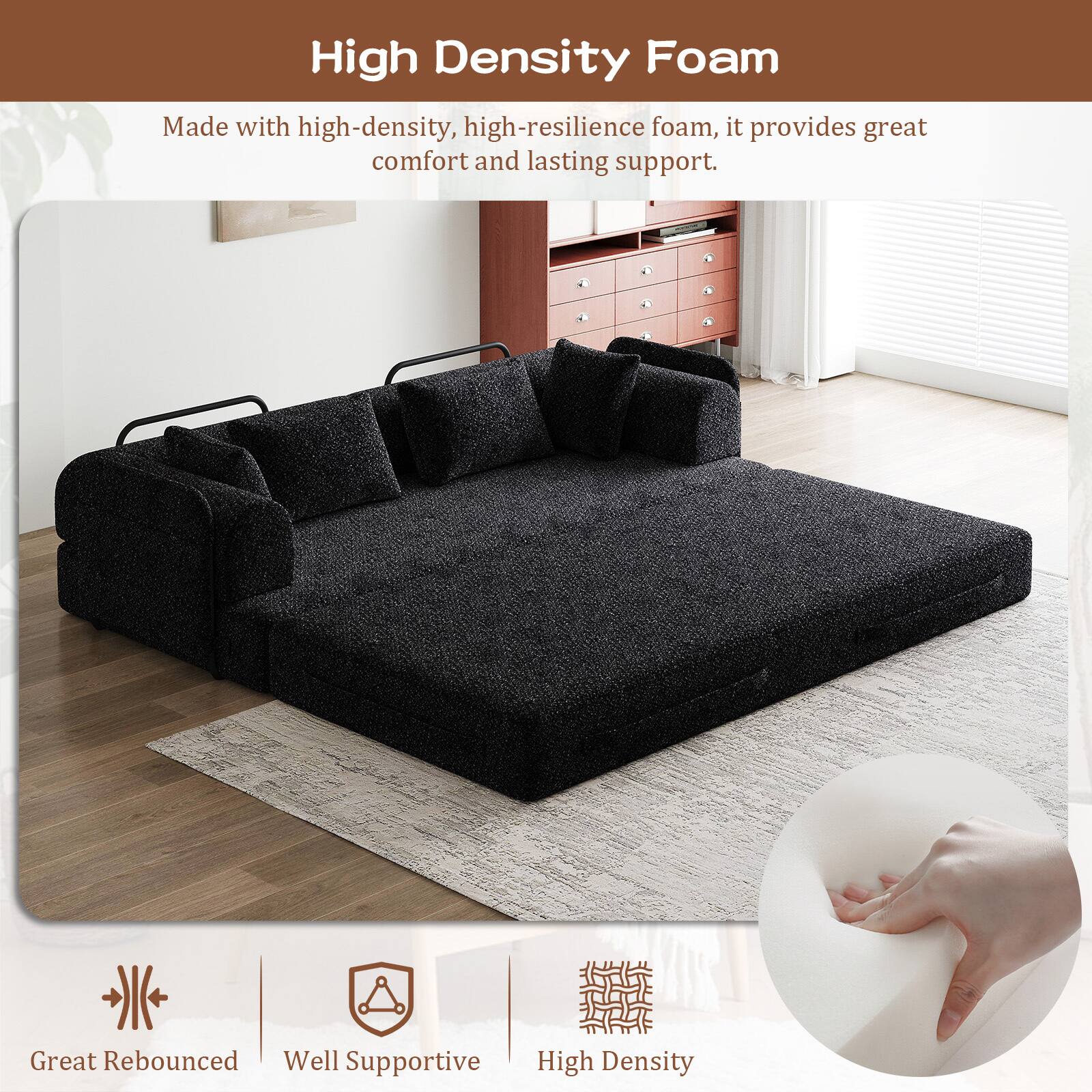 High Density Foam

Made with high-density, high-resilience foam, it provides great comfort and lasting support.

Great Rebounded  
Well Supportive  
High Density