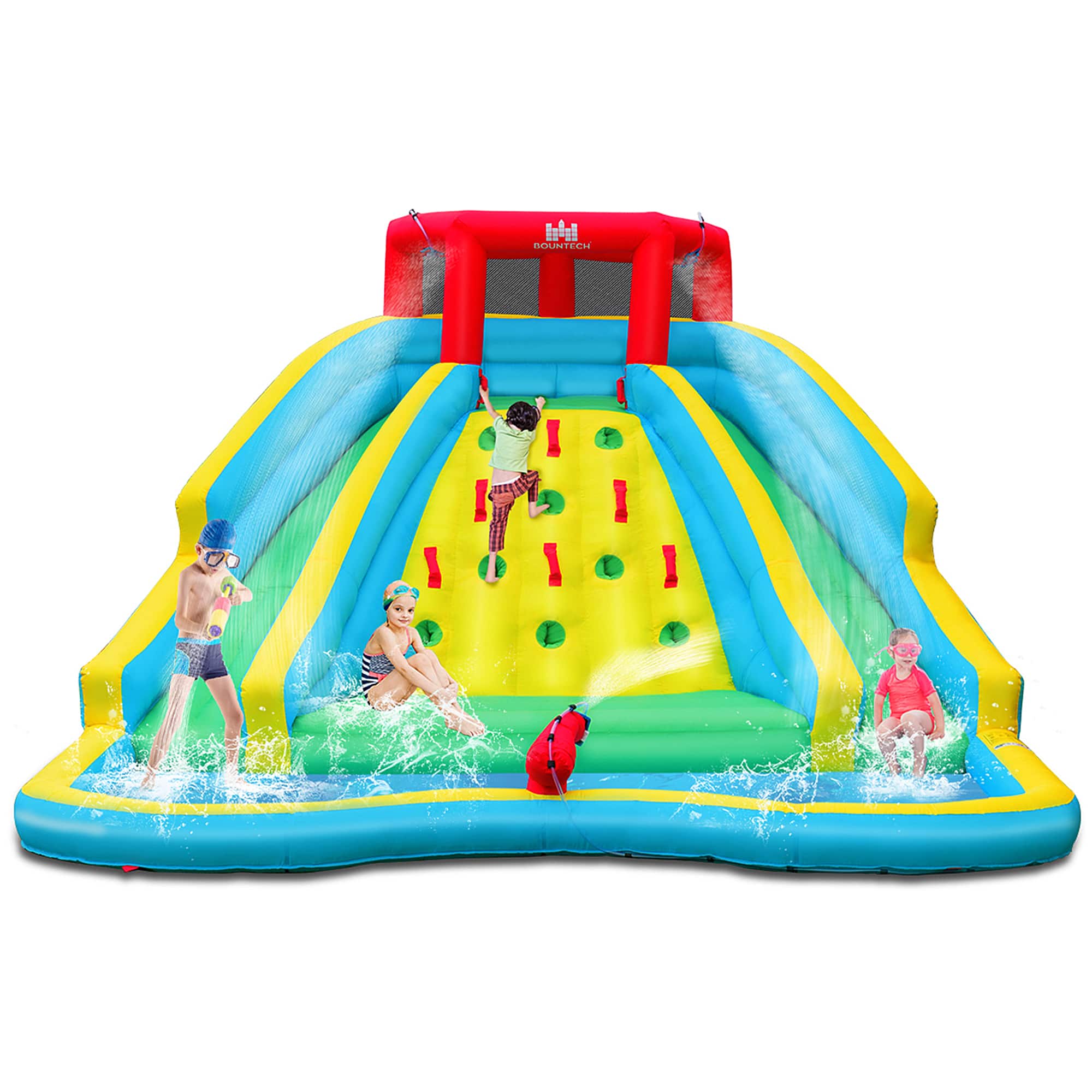 Gymax - Inflatable Mighty Water Slide Park Bounce Splash Pool Without Blower