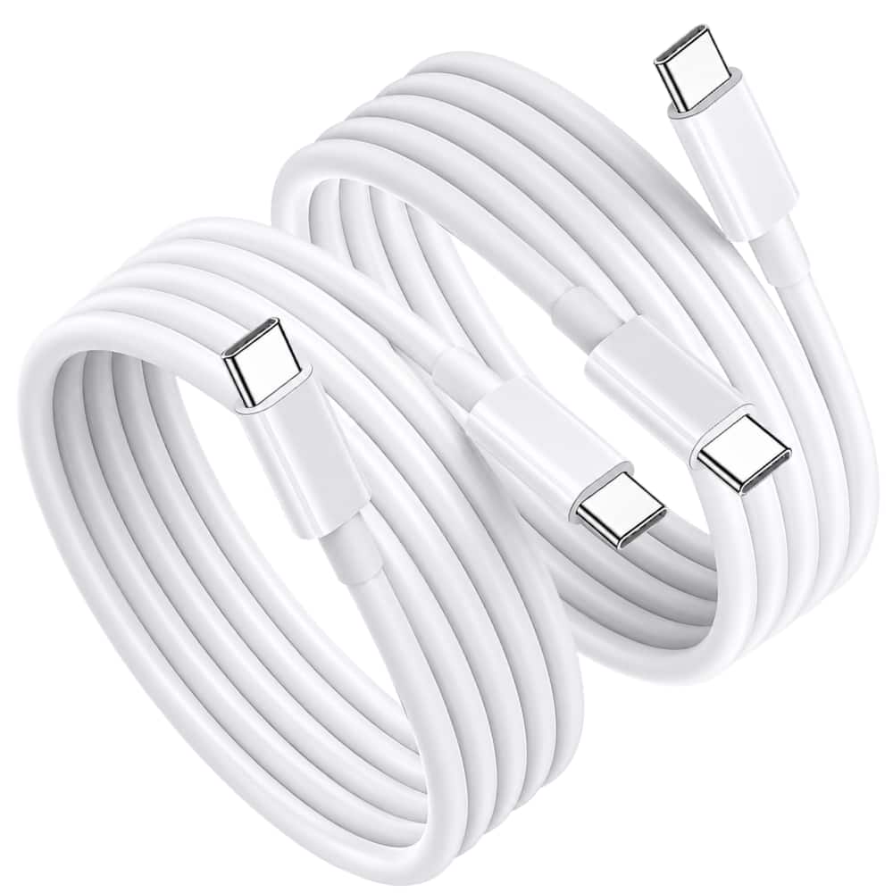 Qixxronics - 2PCS 6FT USBC to USBC Charger Cable Charging & Data Transfer for iPhone 17/16/15, iPad, Samsung Galaxy, Tablets, Laptops - White