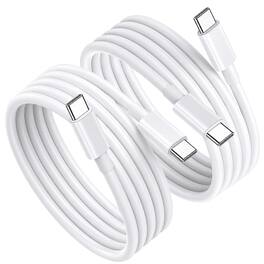 Qixxronics - 2PCS 6FT USBC to USBC Charger Cable Charging & Data Transfer for iPhone 17/16/15, iPad, Samsung Galaxy, Tablets, Laptops - White
