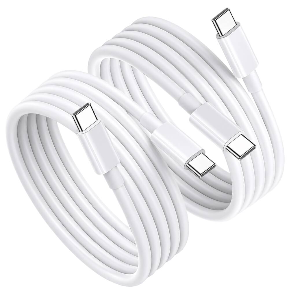 Front. Qixxronics - 2PCS 6FT USBC to USBC Charger Cable Charging & Data Transfer for iPhone 17/16/15, iPad, Samsung Galaxy, Tablets, Laptops - White.