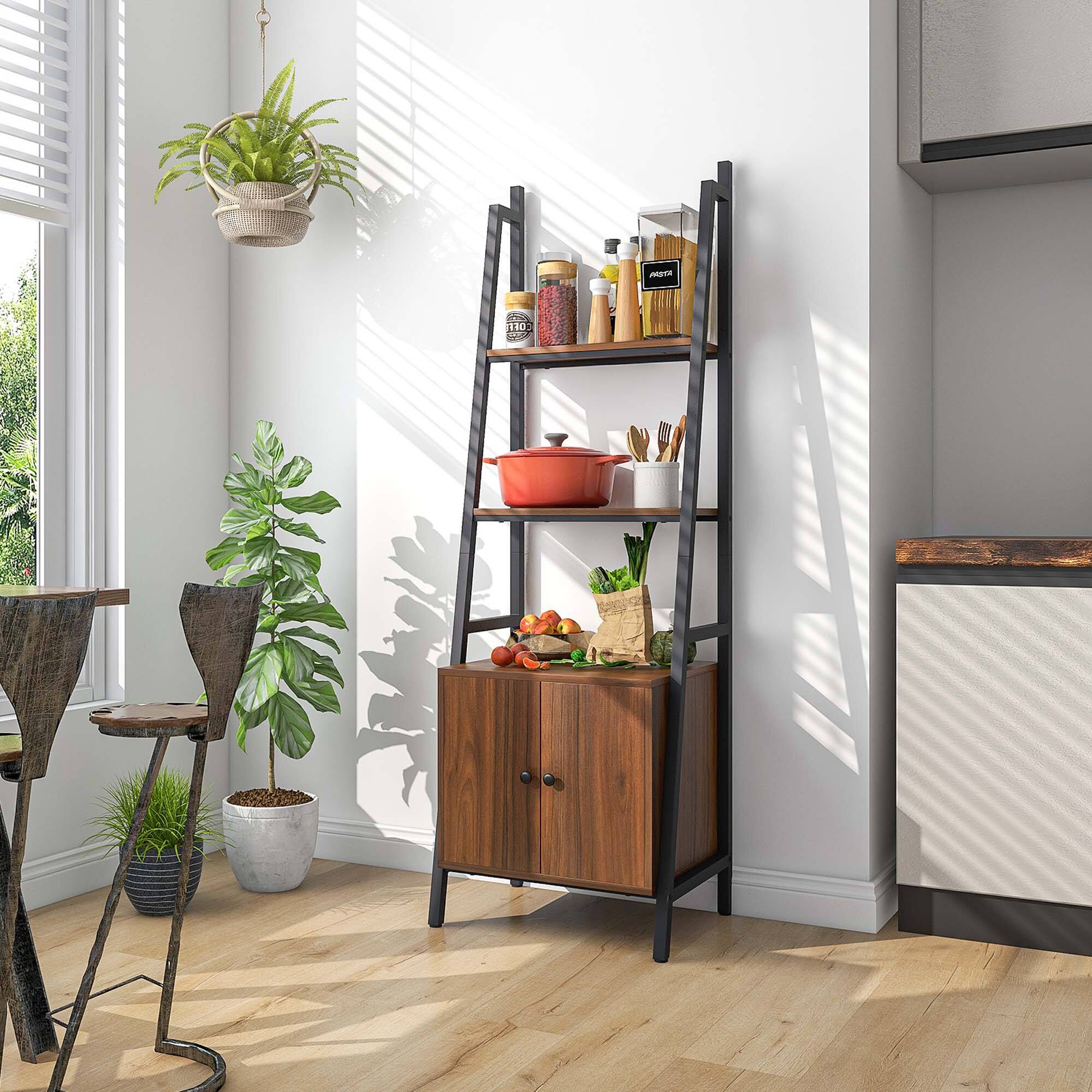 Alt View 3. Costway - Costway 2 PCS Ladder Shelf Industrial Bookcase with Cabinet Metal Frame for Living Room - Rustic Brown,Black.