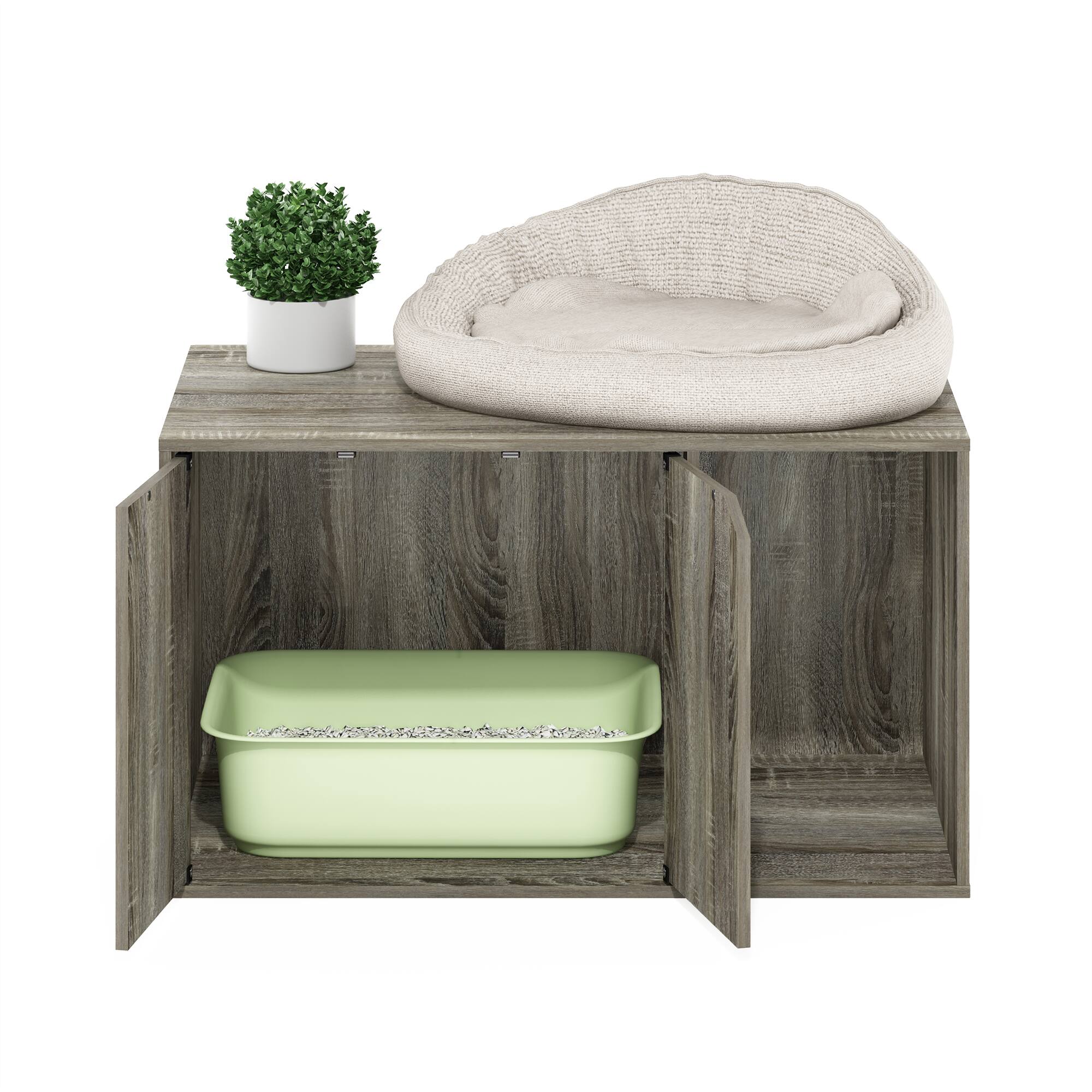 Alt View 4. Furinno - Peli Litter Box Enclosure - French Oak Grey.