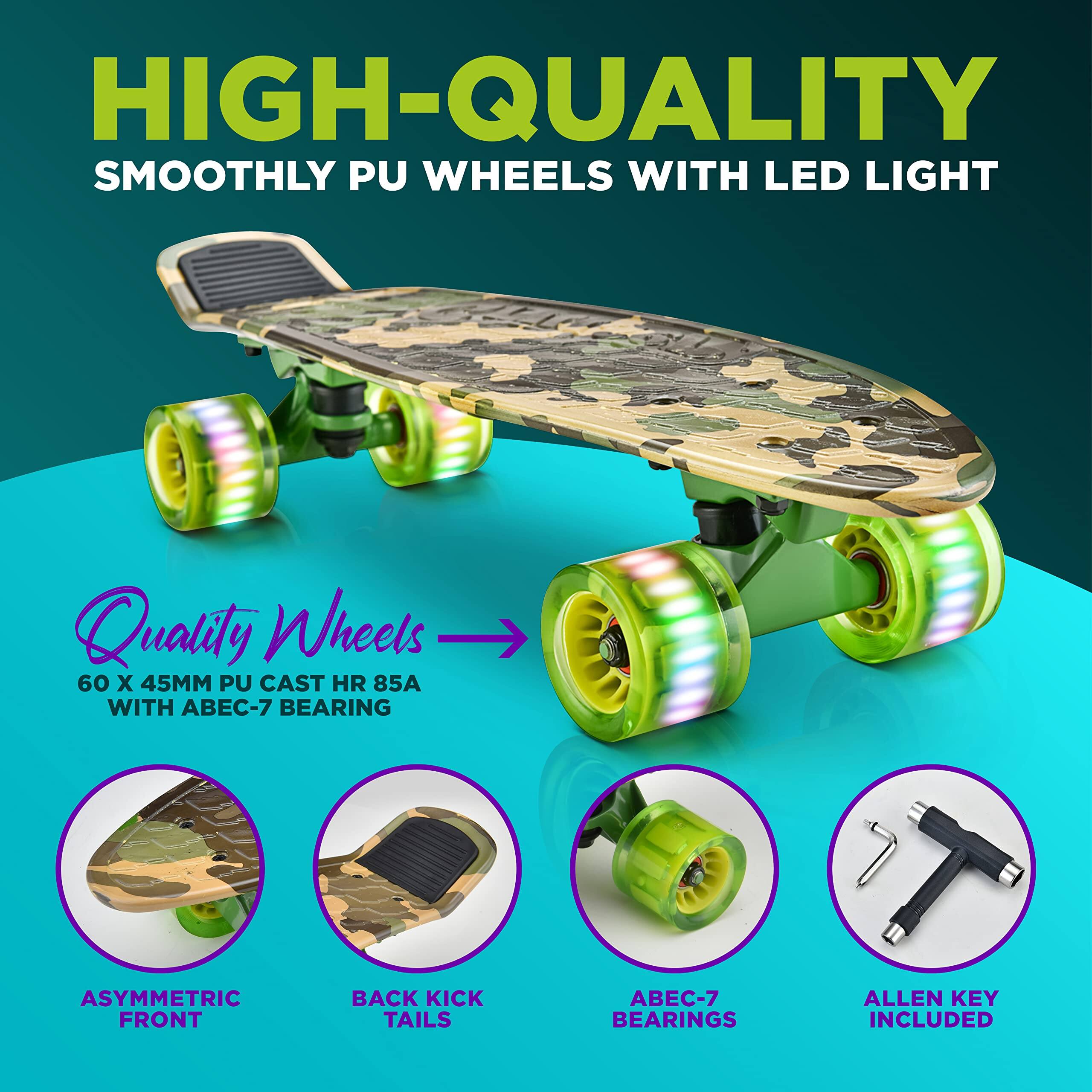 HIGH-QUALITY SMOOTHLY PU WHEELS WITH LED LIGHT

Quality Wheels
60 x 45MM PU CAST HR 85A WITH ABEC-7 BEARING

- ASYMMETRIC FRONT
- BACK KICK TAILS
- ABEC-7 BEARINGS
- ALLEN KEY INCLUDED