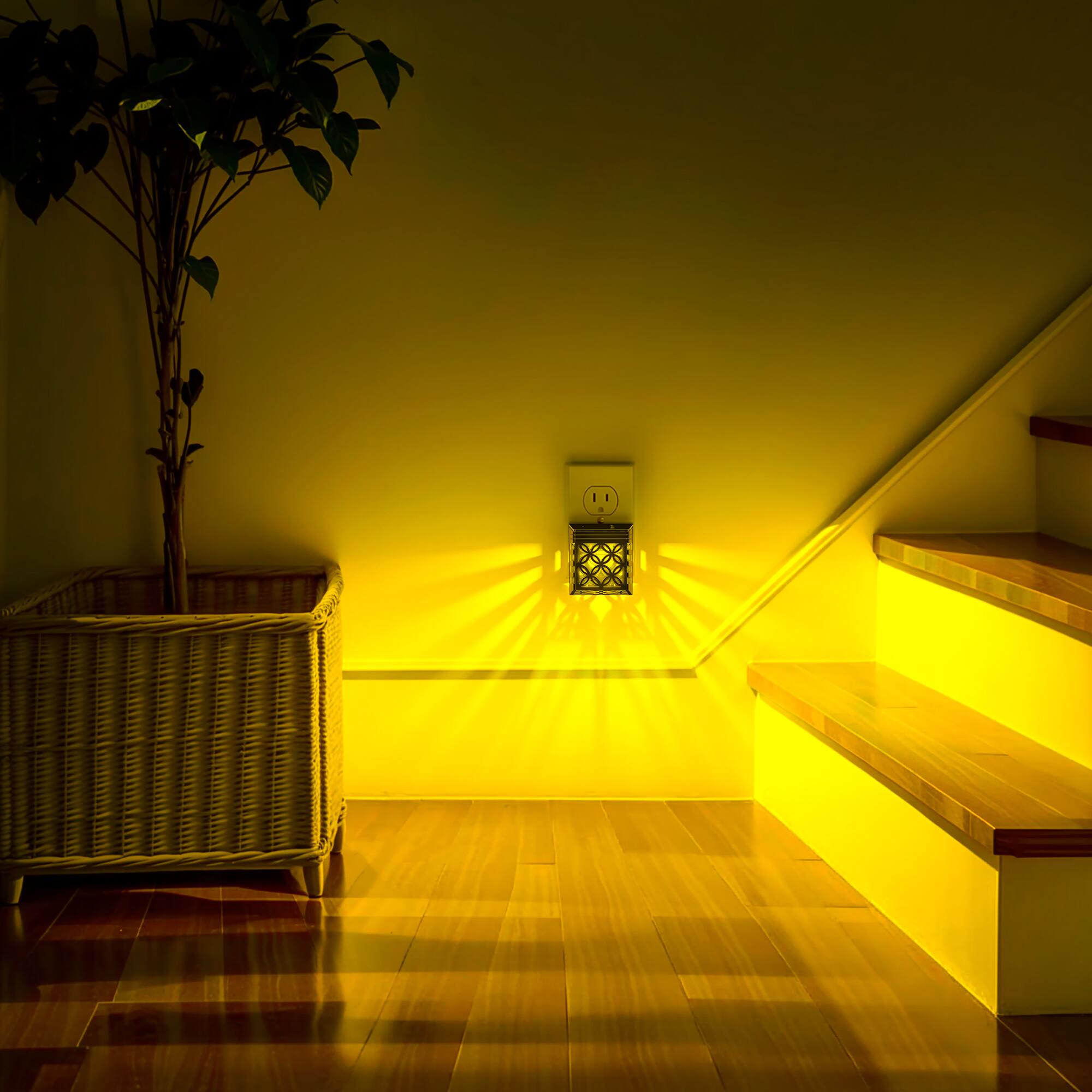 Back. Jandcase - JANDCASE 2-Pack 0.5W Plug-in Night Light, RGB Color Changing, Solar-Inspired Decorative Design, Dusk-to-Dawn Sensor - Black.
