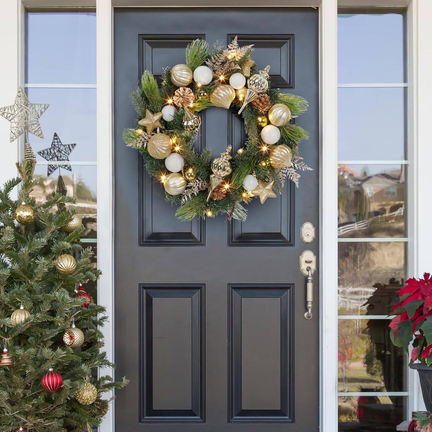 Alt View 1. Jojoka - 24-in Green Christmas Wreath Pre-Lit for Indoor Outdoor Holiday Decorations - Green.