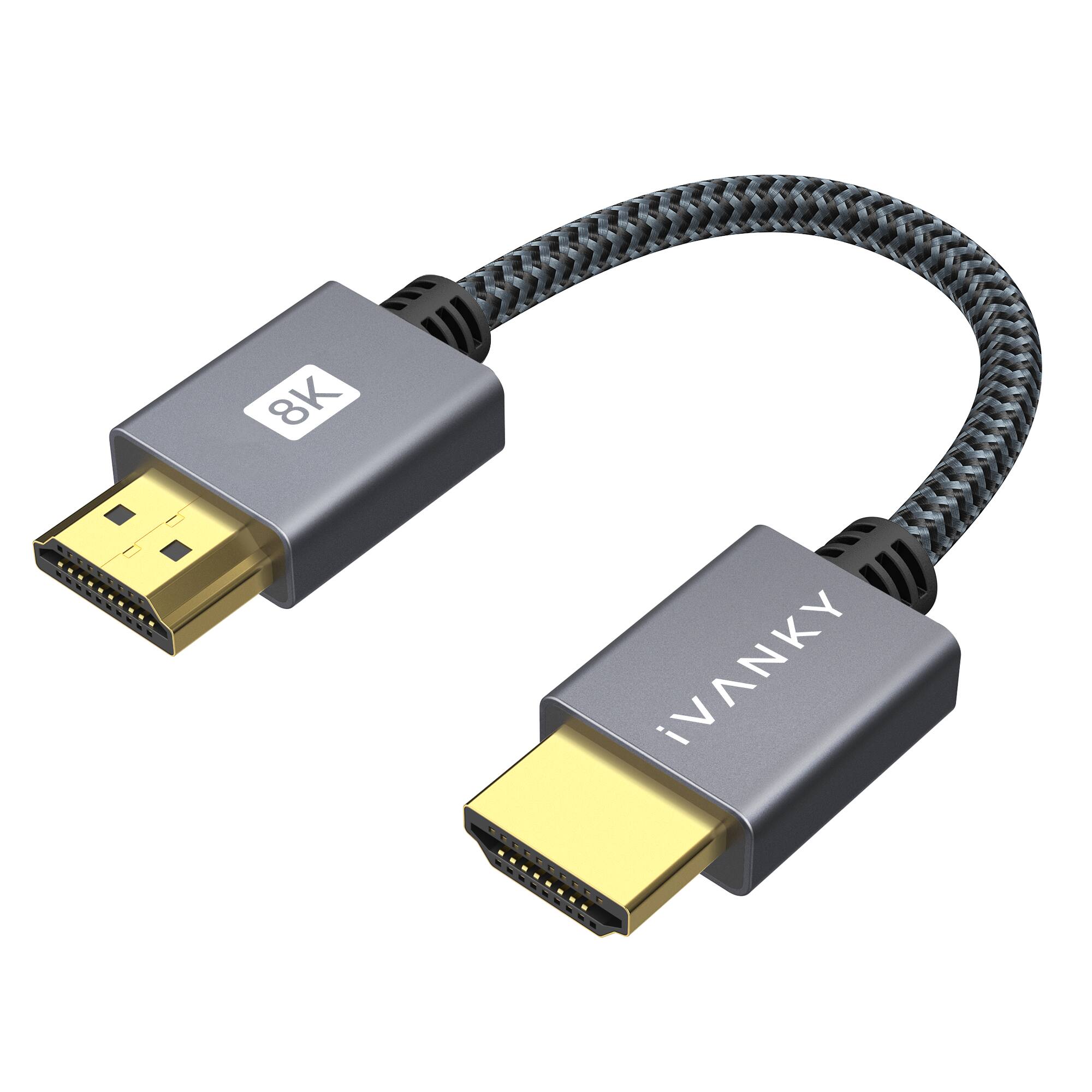 Left. iVANKY - 8K HDMI Cable 6.6 FT, High Speed 48Gbps HDMI 2.1 Cable for Roku TV/PS5/HDTV/Blu-ray - Black.