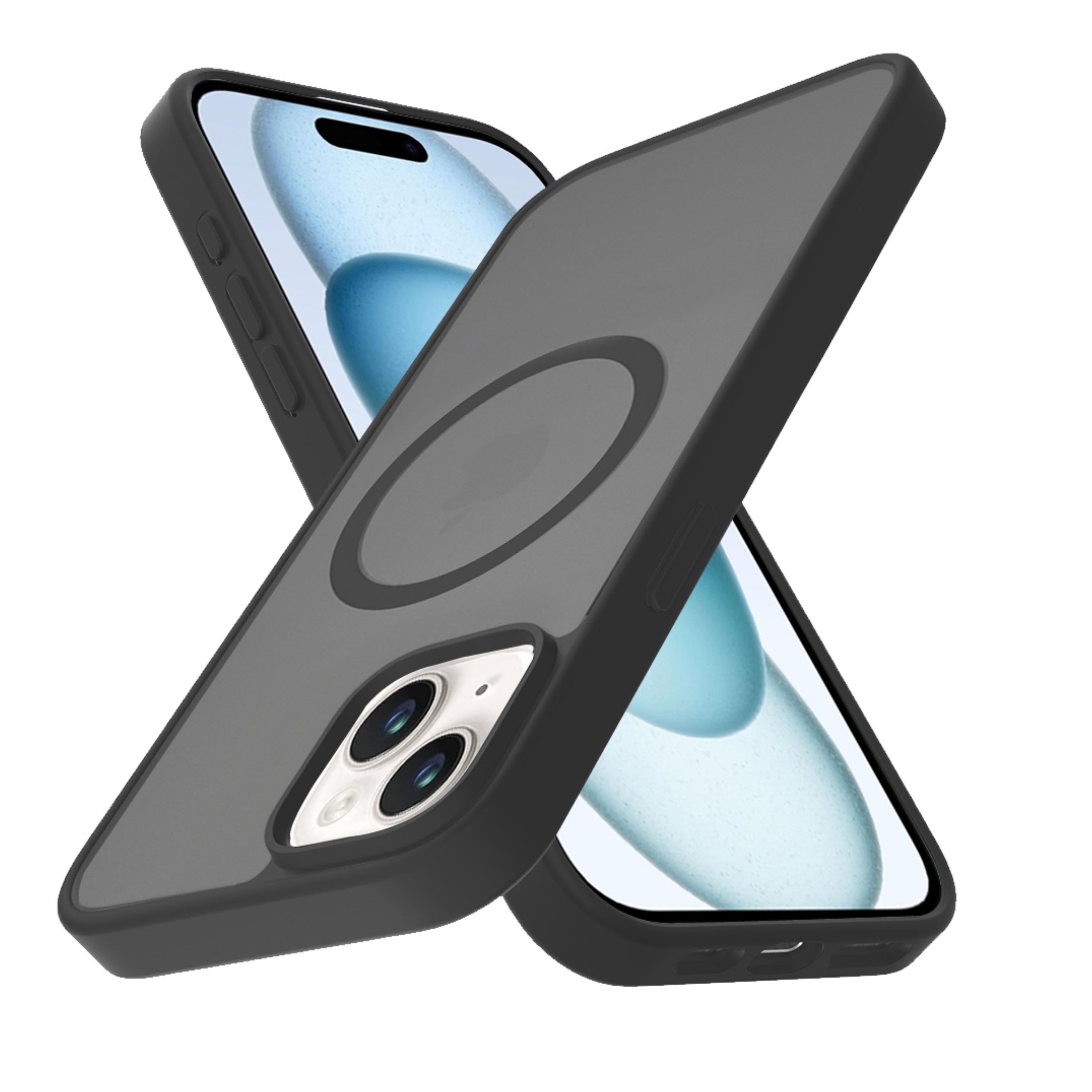 Kitcheniva - Magnetic Circle Soft Touch Frosted Phone Case With 2 Pcs Tempered Glass For iPhone 15 Plus - Black