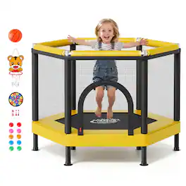 VEVOR - Trampoline for Kids, Toddler Mini Trampoline, 132 lbs Capacity Indoor Outdoor Play Toys with Enclosure Net - Yellow