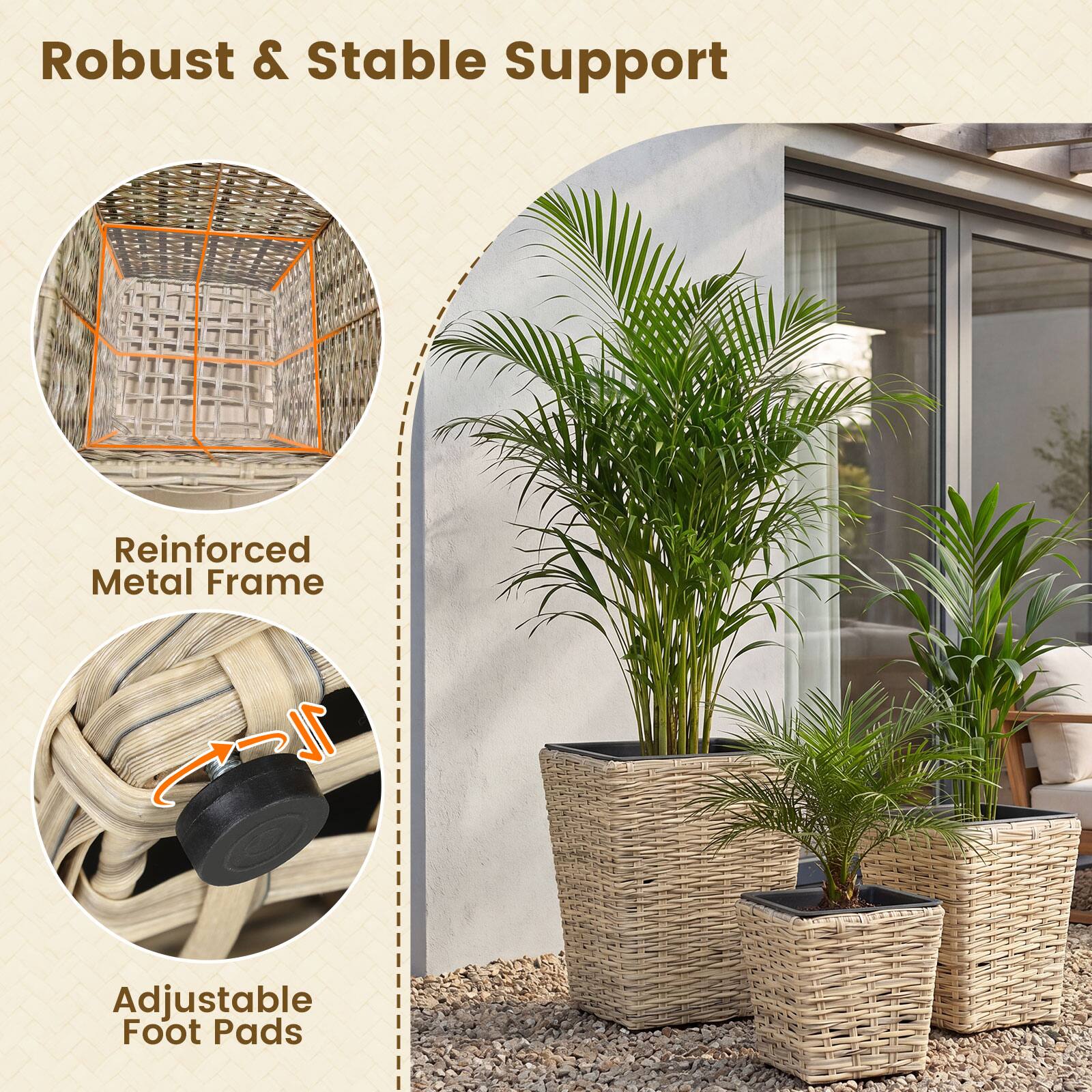 Robust & Stable Support  
Reinforced Metal Frame  
Adjustable Foot Pads