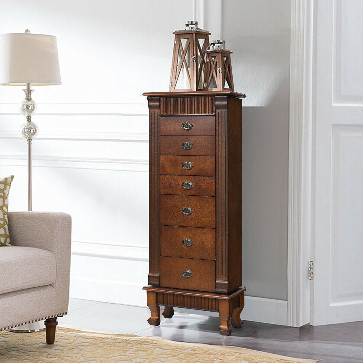 Alt View 12. Costway - Jewelry Cabinet Storage Chest Stand Organizer Necklace Wood - Brown.