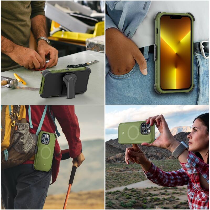 Alt View 5. Mybat Pro - MyBat Pro Maverick Series MagSafe Case with Holster and Tempered Glass for Apple iPhone 13 Pro (6.1) - Army Green - Army Green.