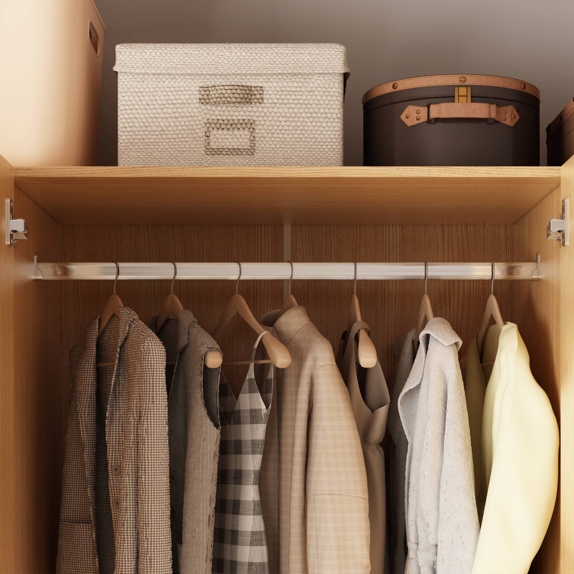 Alt View 1. FUFU&GAGA - Wood Grain Wardrobe Closet with 4 Doors and 2 Drawers Large Armoire Storage Cabinet Organizer for Bedroom - Wooden.