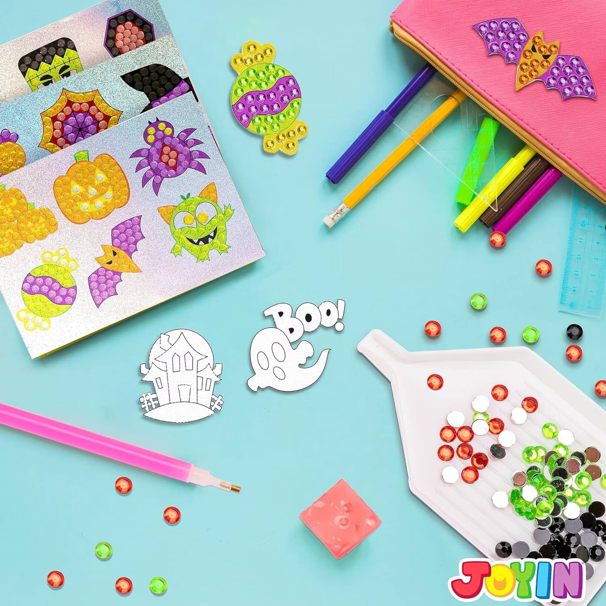 Alt View 1. Joyfy - Halloween Crafts for Kids,Gem Art Kit Diamond Painting Kit with Stickers,Suncatchers,Keychains,Halloween Party Supplies.