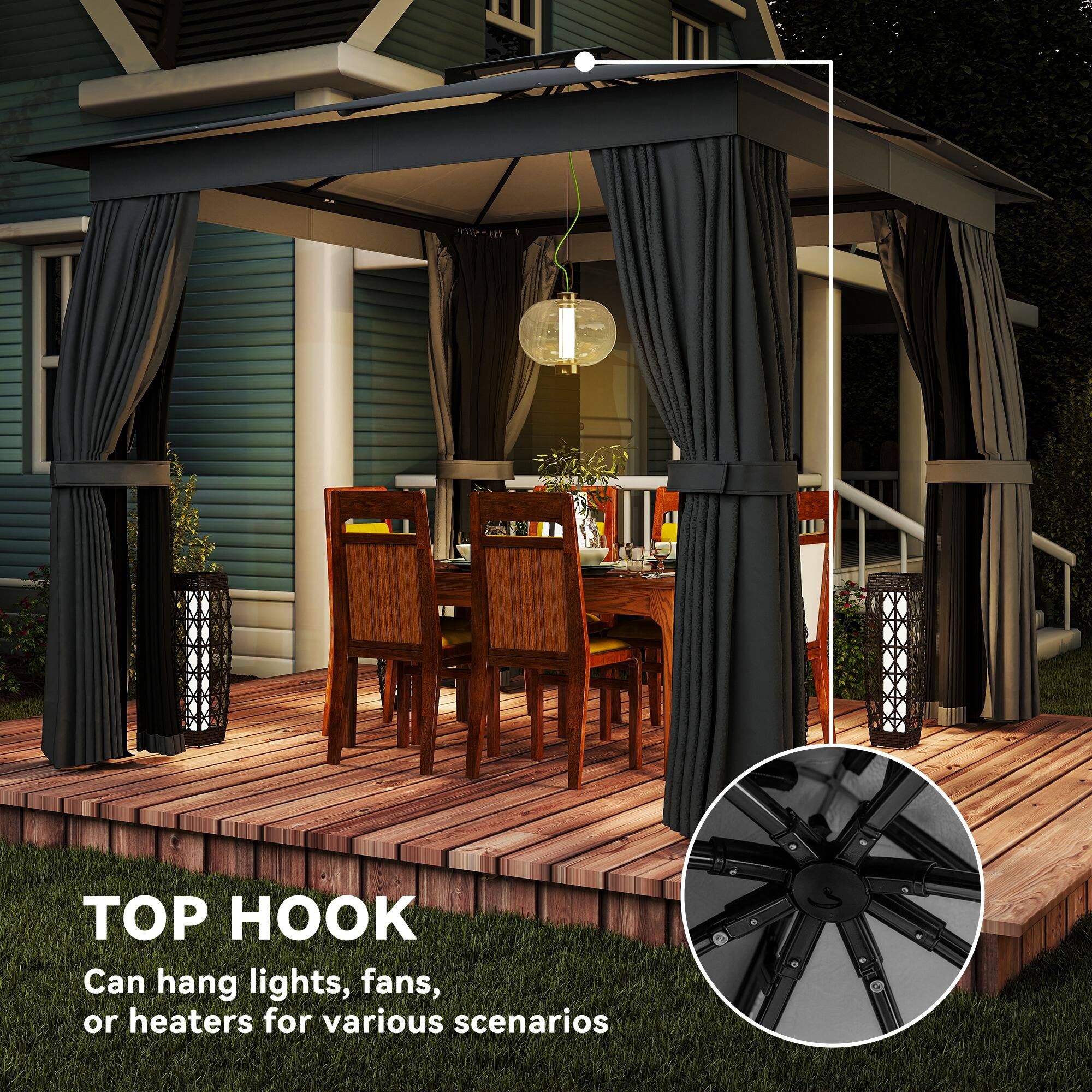 TOP HOOK  
Can hang lights, fans, or heaters for various scenarios