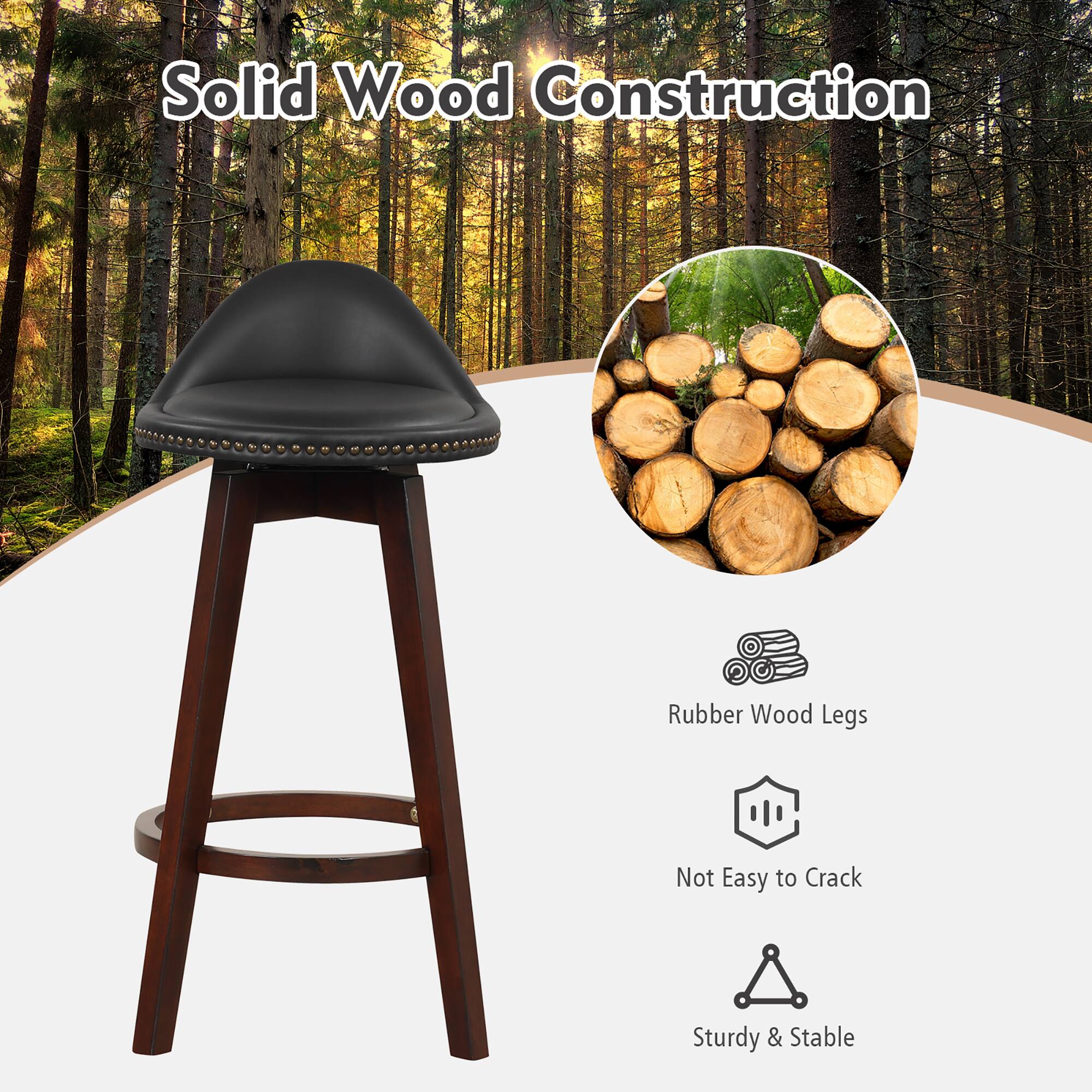 Solid Wood Construction, Rubber Wood Legs, Not Easy to Crack, Sturdy & Stable