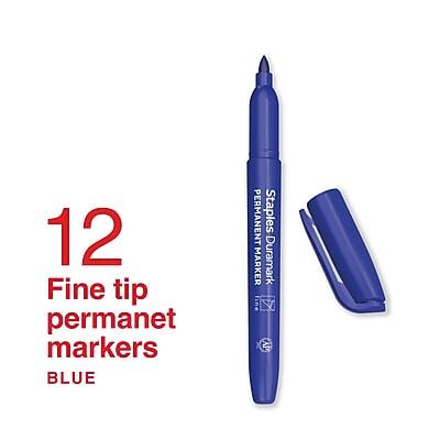 12 Fine tip permanent markers  
BLUE  
Staples Duramark