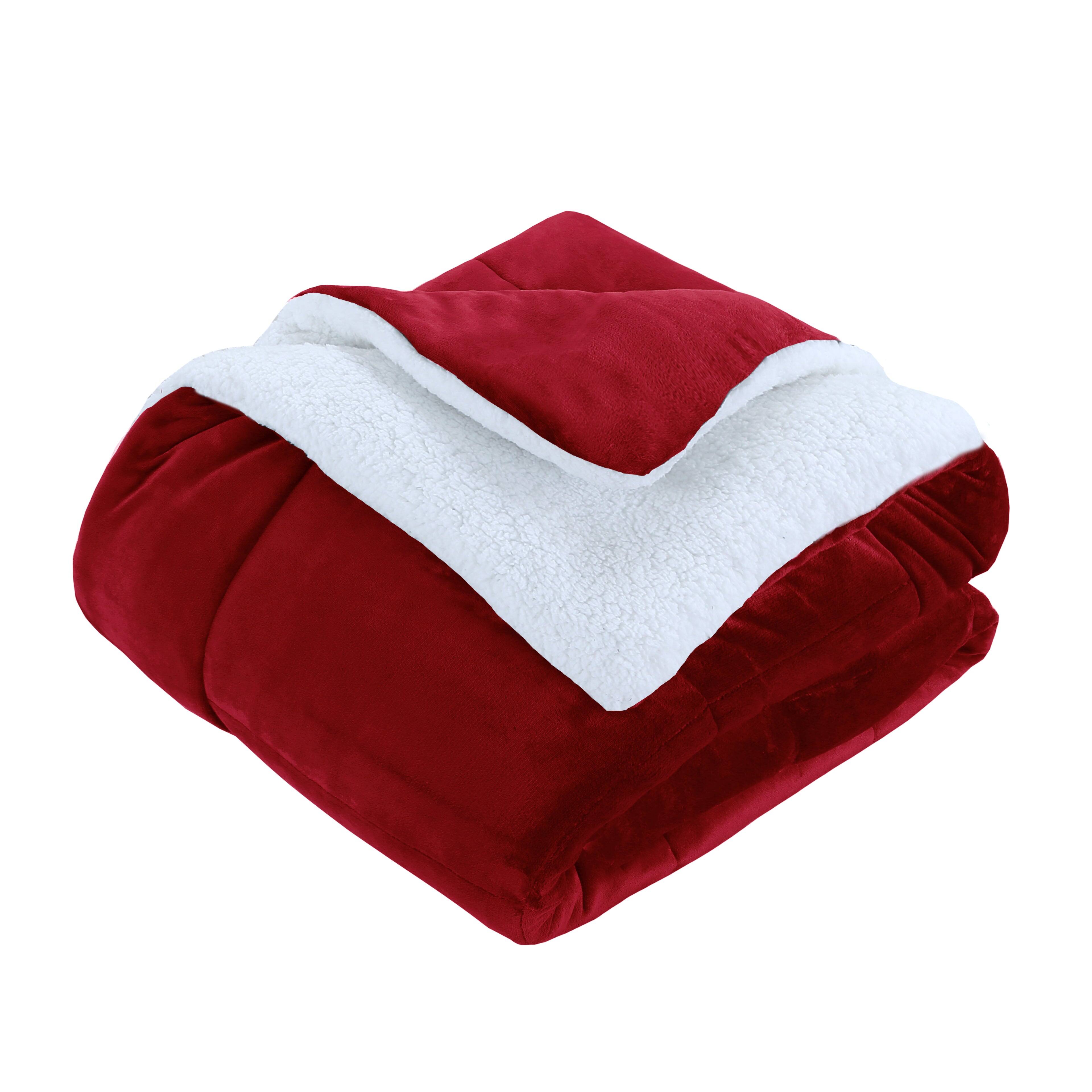 Left. MarCielo - MarCielo 3 Piece Soft Micromink Fluffy Ultra Cozy Sherpa Comforter Set - Red.