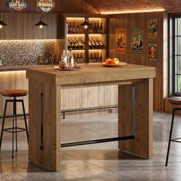 Tribesigns - 41.34" Bar Table,Counter Height Bistro Table with Metal Footrest - Brown