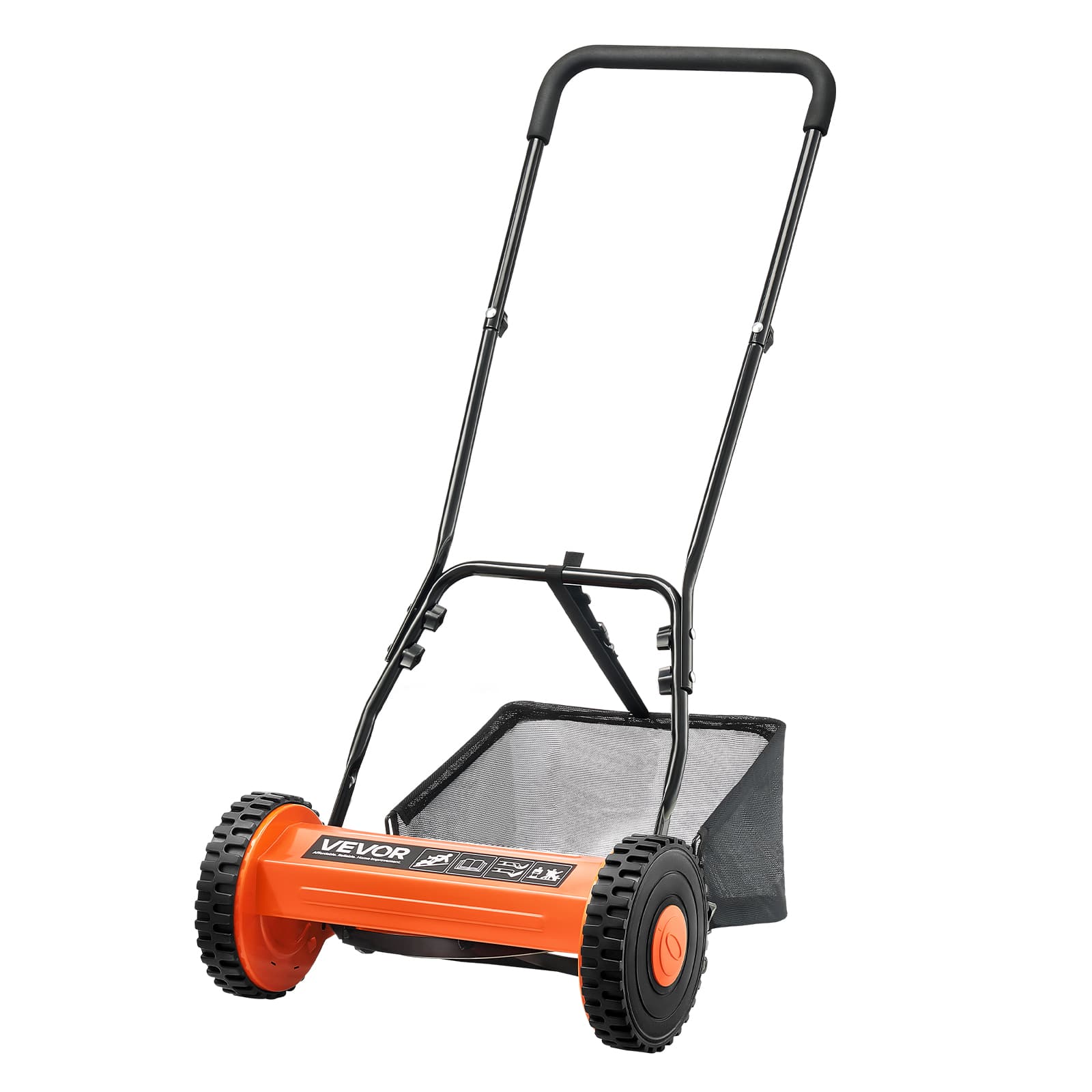 VEVOR - Push Reel Lawn Mower 14 inch, 5 Blades Manual Push Mower No Motor, 0.6-1.75 in Adjustable Cutting Height - Black+Orange