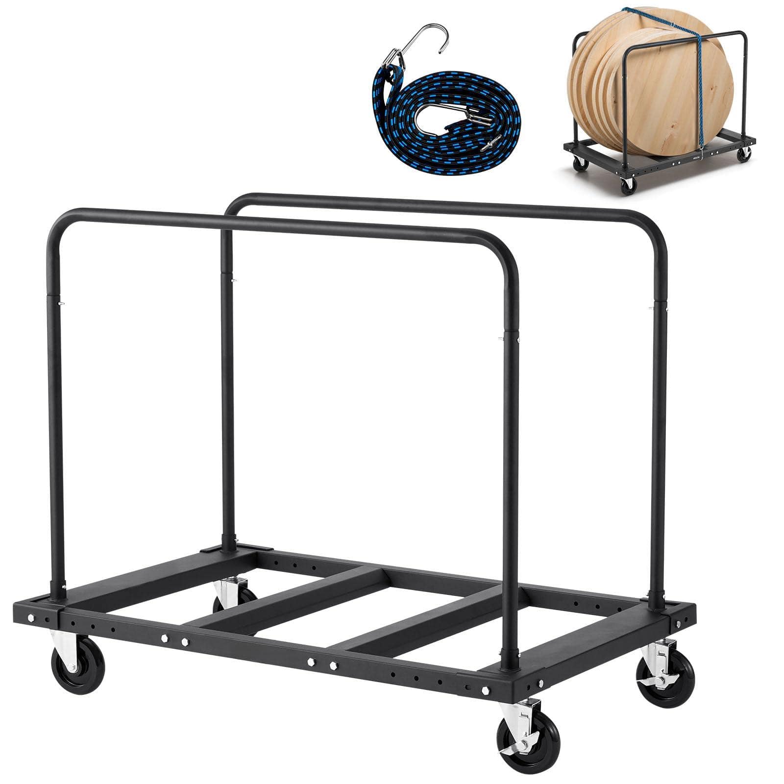 JETRANSPORT - Folding Table Cart 1800 Lbs Heavy Duty Trolley With 5" Swivel Wheels Black Desk For Garage Home - 1800LBS - NEW