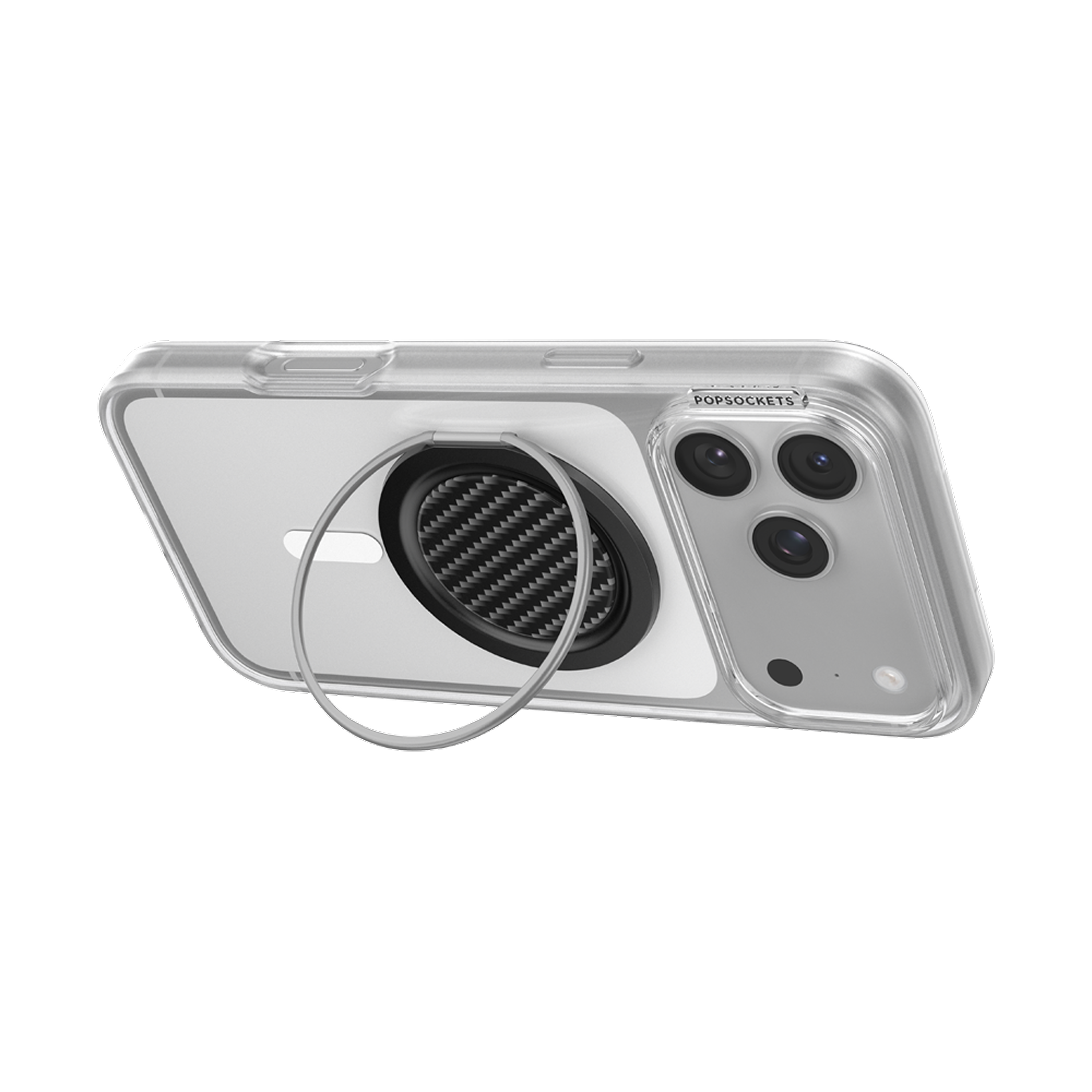 Alt View 10. PopSockets - PopSockets Low-Pro Grip for MagSafe, Ultra-Thin Magnetic Phone Grip with Kick-Out Stand - Carbon Lattice Black.