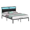 Front. Bestier - Queen Size Bed Frame with Upholstered Headboard,Metal Platform with LED Lights, USB Charging Station & Storage Shelf - Black PU Leather.