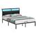 Front. Bestier - Queen Size Bed Frame with Upholstered Headboard,Metal Platform with LED Lights, USB Charging Station & Storage Shelf - Black PU Leather.