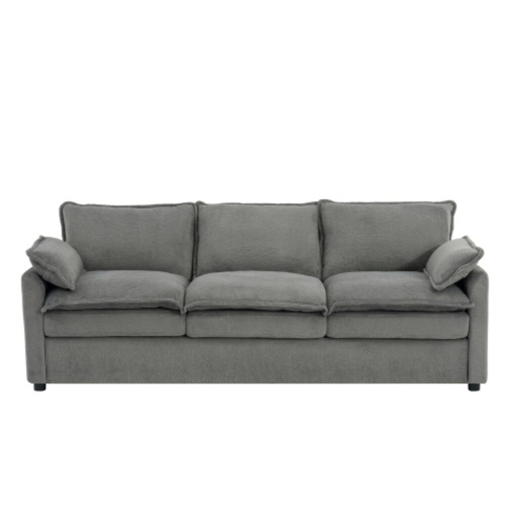 Alt View 4. LUCKY ONE - 88.2" 3-Seater Plush Upholstered Sofa Couch w/ Double-Layer Cushion Side Pockets - Grey.