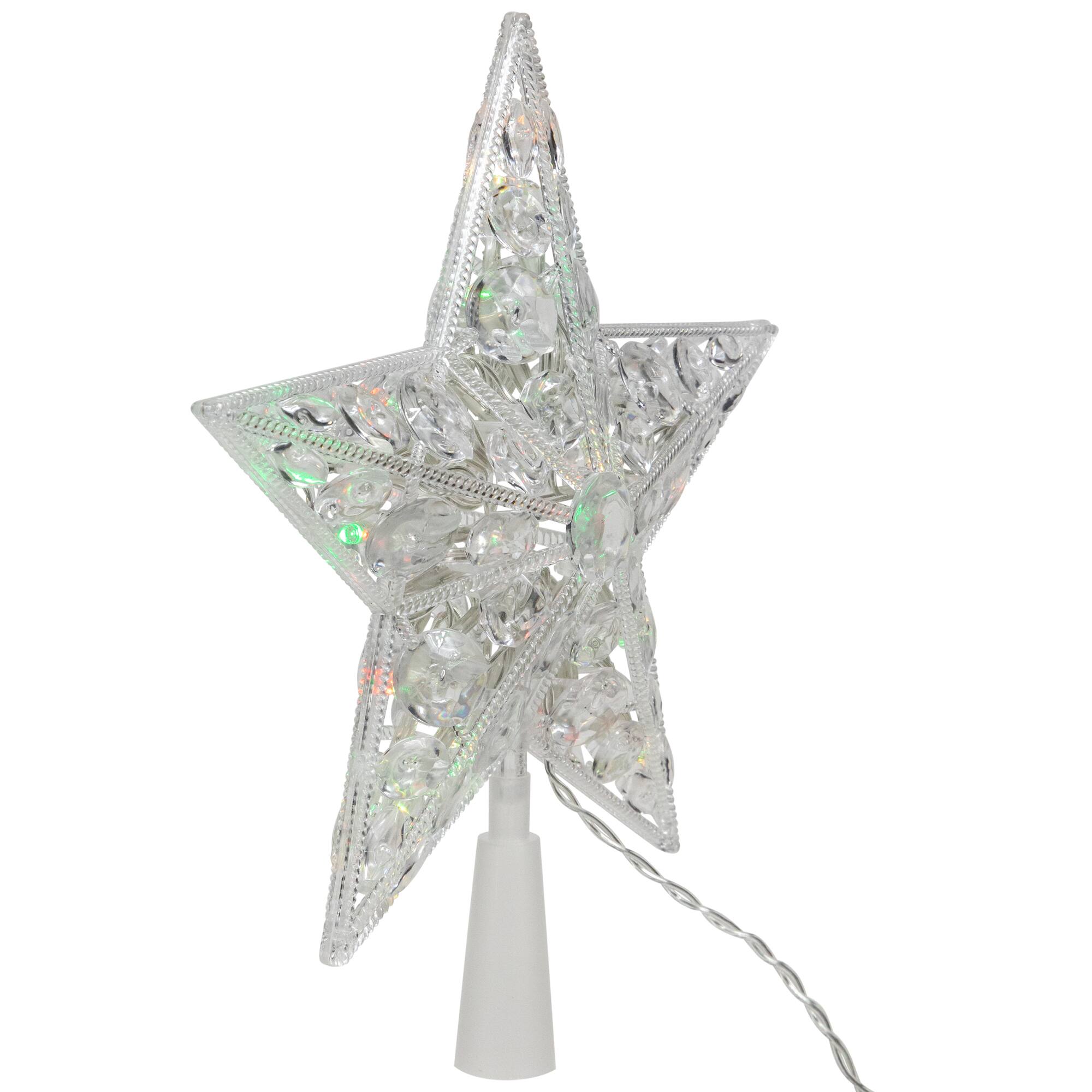 Alt View 3. Northlight - LED Lighted Battery Operated Color Changing Jeweled Star Christmas Tree Topper - 9.5" - Clear.