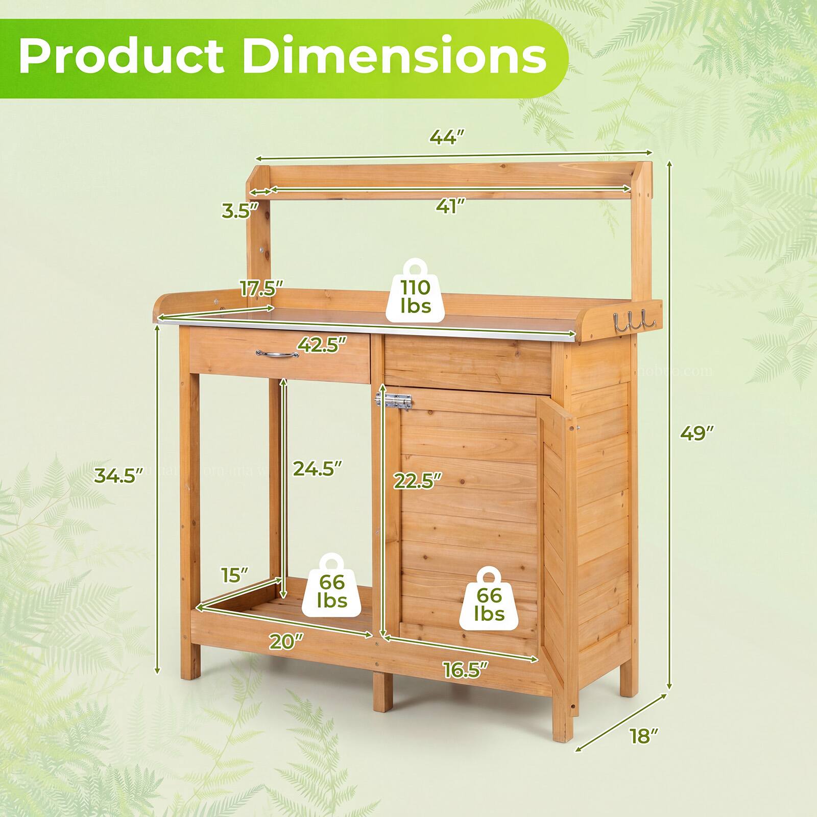 Product Dimensions: 44" x 3.5" x 41" x 17.5" x 42.5" x 110 lbs  
49" x 34.5" x 24.5" x 22.5" x 15" x 66 lbs  
20" x 66 lbs x 16.5" x 18"