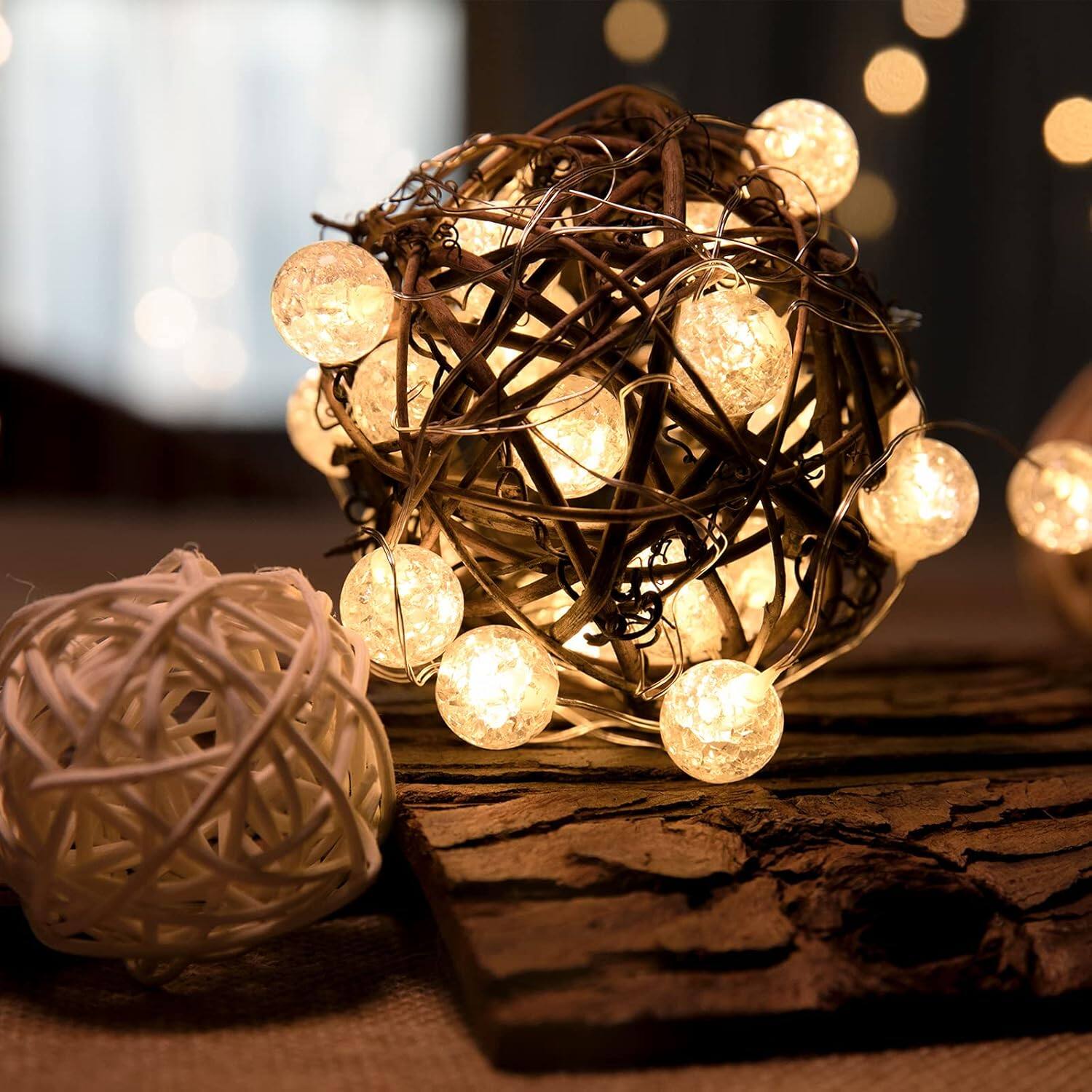 Left. THIRSTY TURTLE - 10 ft Soft White Globe String Lights, Battery Operated, 30 LED.