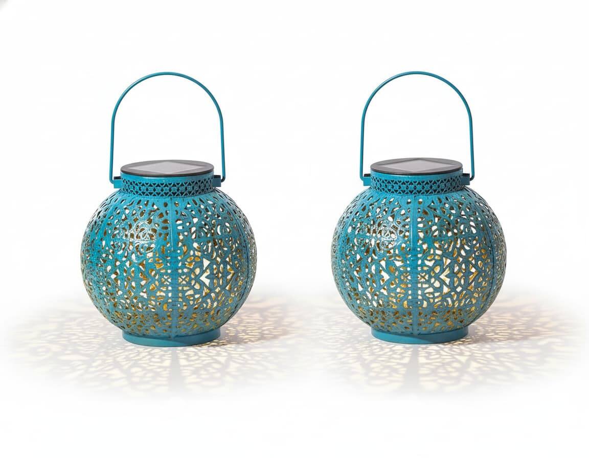 FINEAK - 6.1" 2 Pack Solar Outdoor Lanterns - Waterproof Garden Patio Gifts - Blue