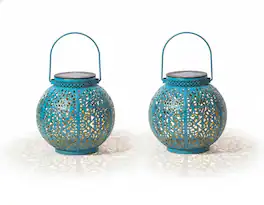 FINEAK - 6.1" 2 Pack Solar Outdoor Lanterns - Waterproof Garden Patio Gifts - Blue