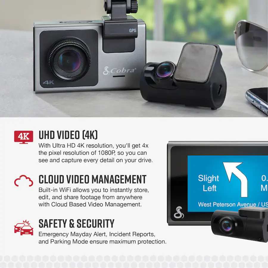Cobra SC 400D Dual View Smart Dash Cam with Rear View Accessory Camera ...