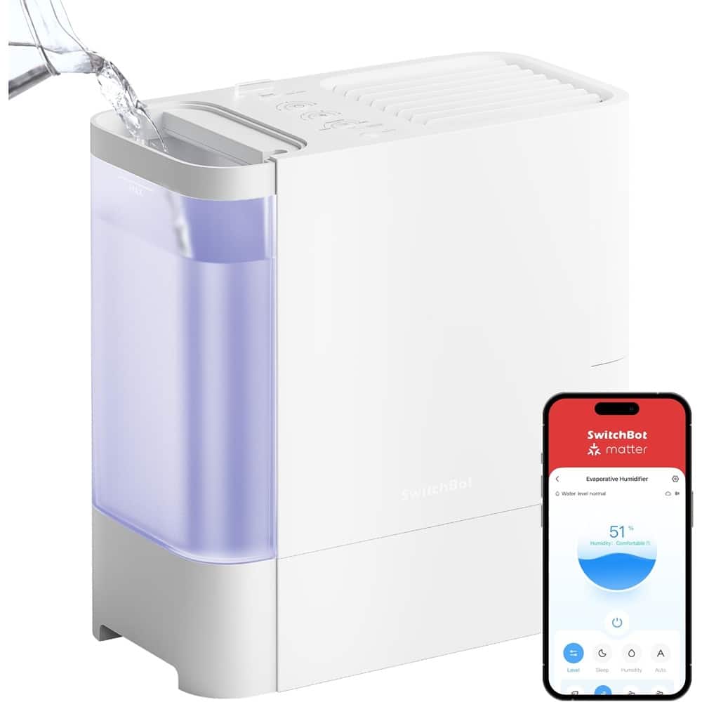 MOSZAR LLC - 4.5L Evaporative Humidifier, Top-Fill, No White Dust, Washable Filter, Smart Compatible