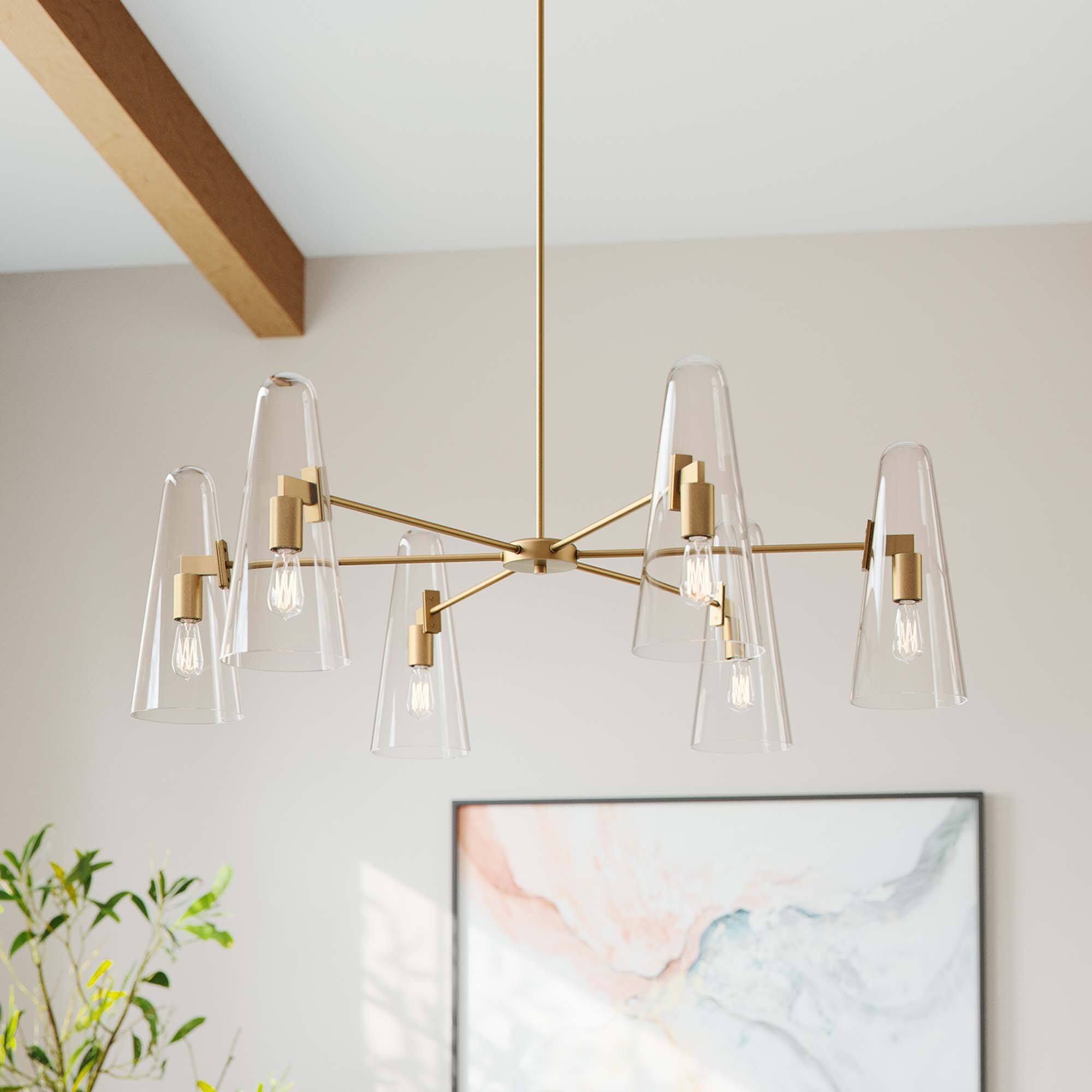 Alt View 1. Modway - Beacon 6-Light Chandelier by Modway - Clear Satin Brass.