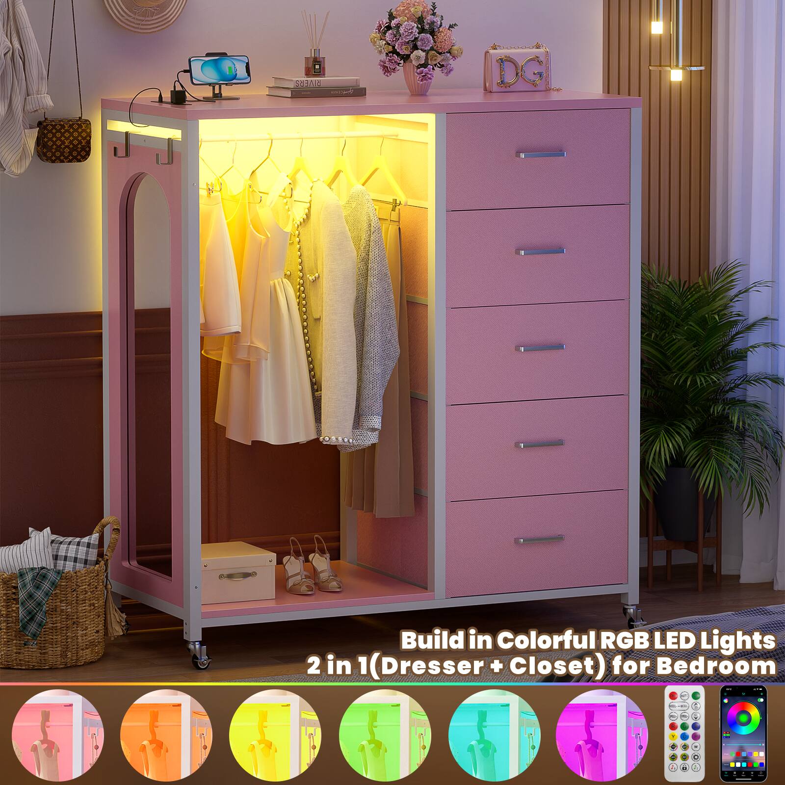 SENA - DG Build in Colorful RGB LED Lights 2 in 1 (Dresser + Closet) for Bedroom